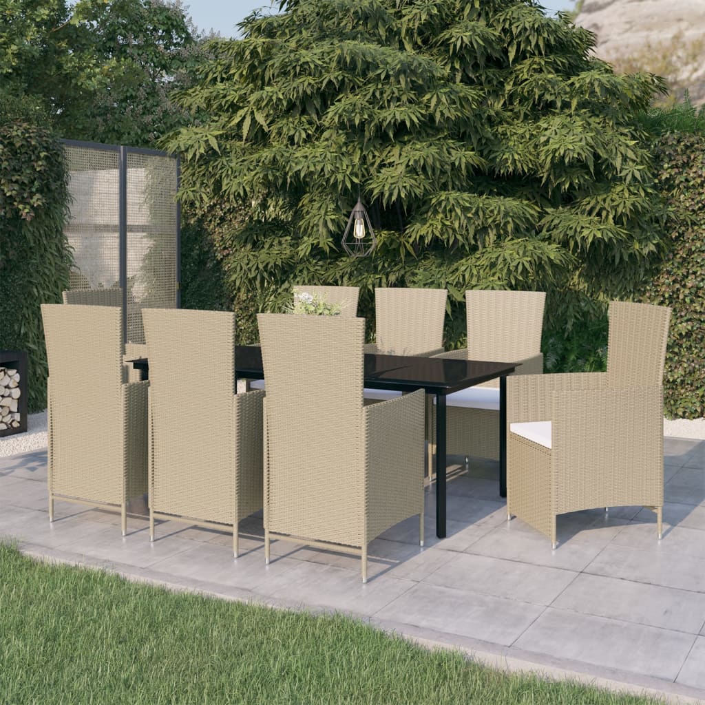 Set Mobili da Pranzo da Giardino 9 pz con Cuscini Beige 3099466