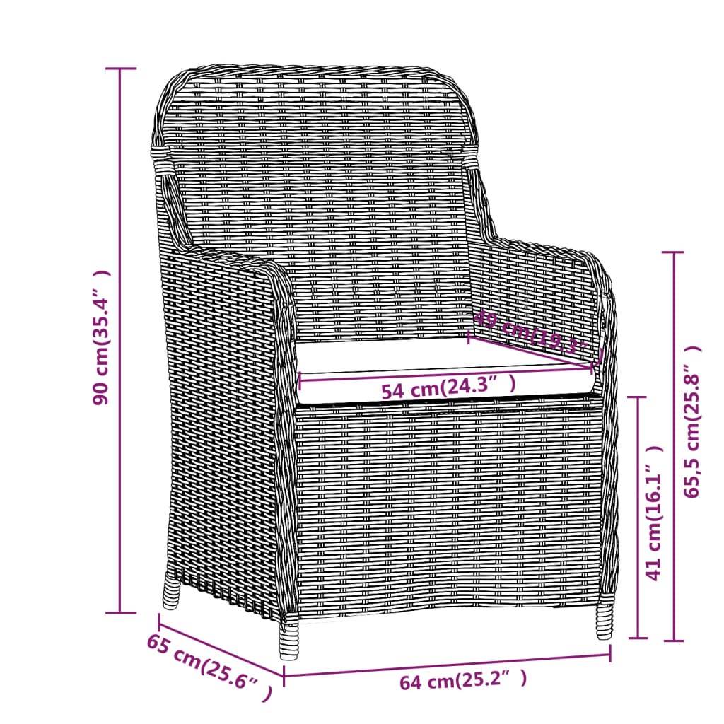 Set da Pranzo per Giardino 3 pz con Cuscini Nero 3099529