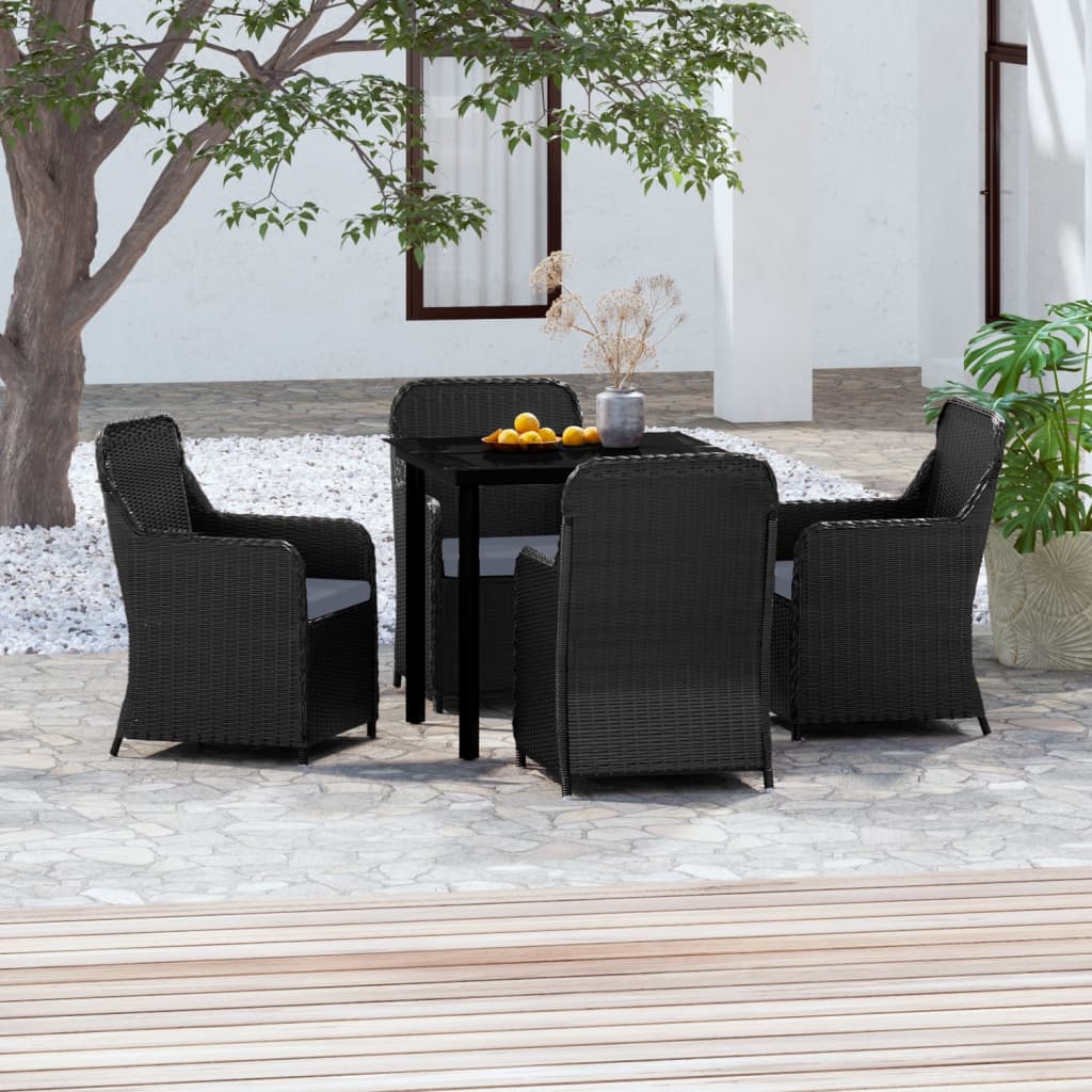 Set da Pranzo per Giardino 5 pz con Cuscini Nero cod mxl 42160