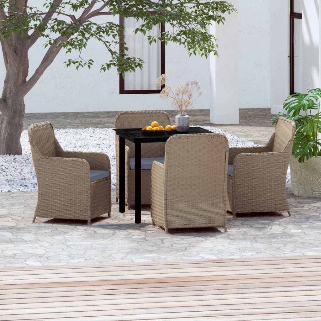 Set da Pranzo per Giardino 5 pz con Cuscini Marrone 3099536