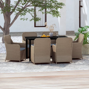 Set da Pranzo per Giardino 7 pz con Cuscini Marrone cod mxl 39215