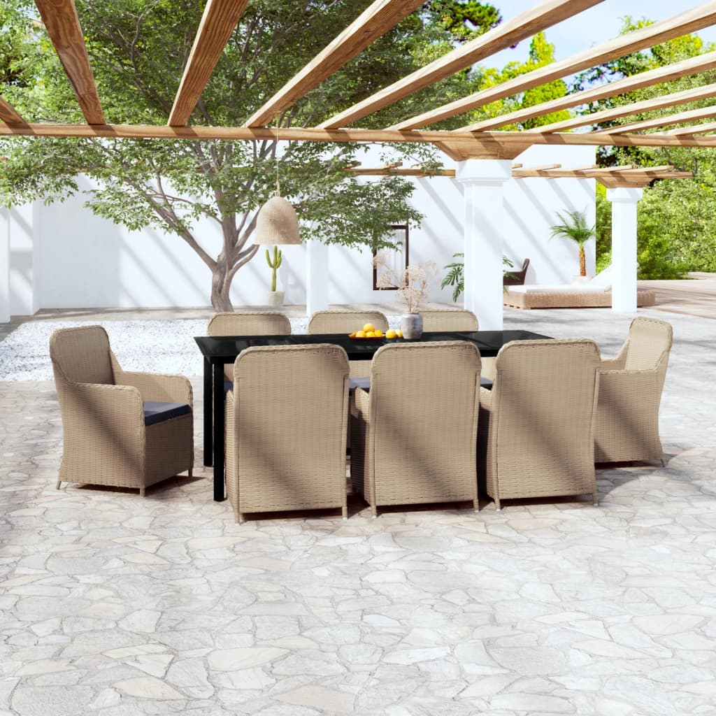 Set da Pranzo da Giardino 9 pz con Cuscini Marrone 3099540