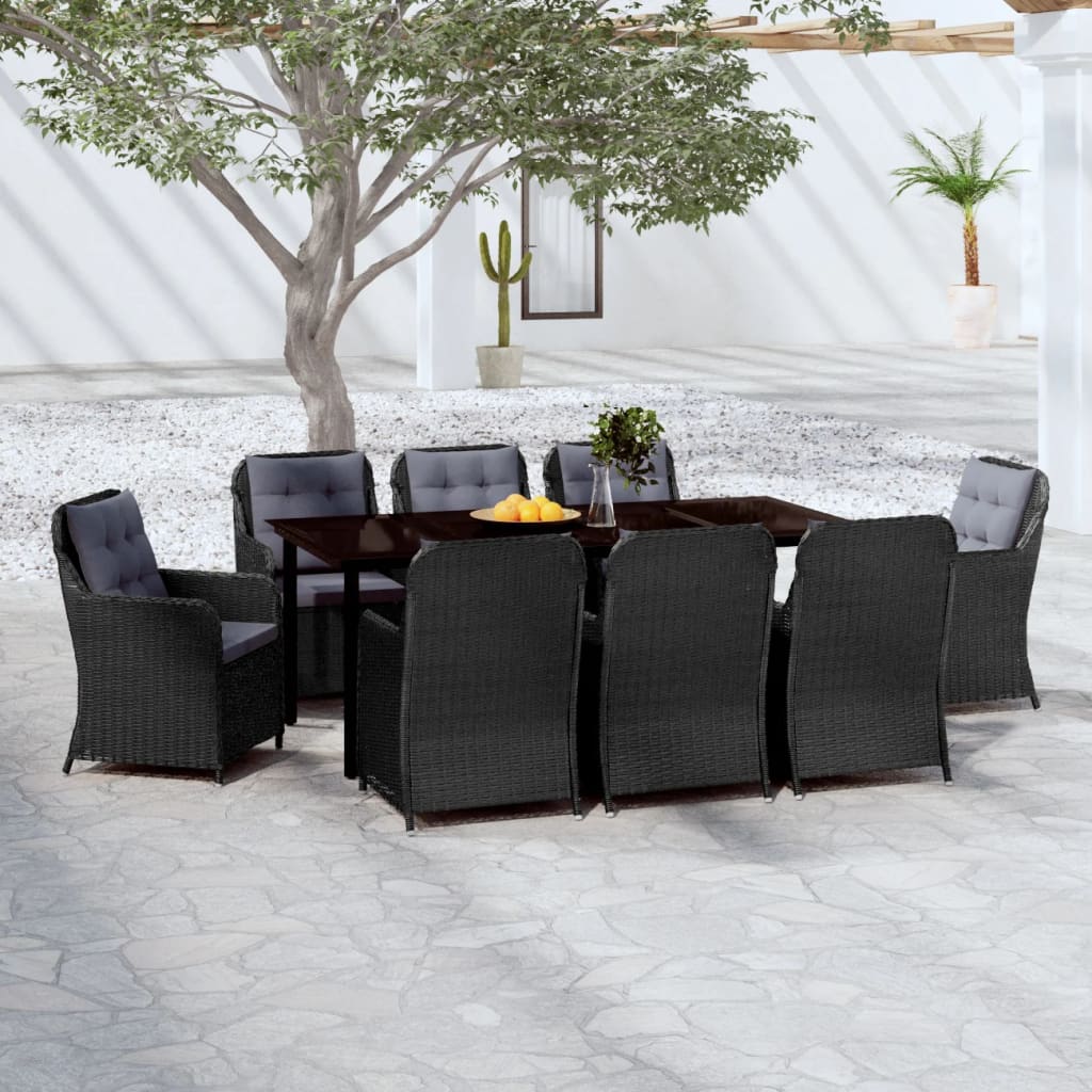 Set Mobili da Pranzo per Giardino 9 pz Nero cod mxl 38767