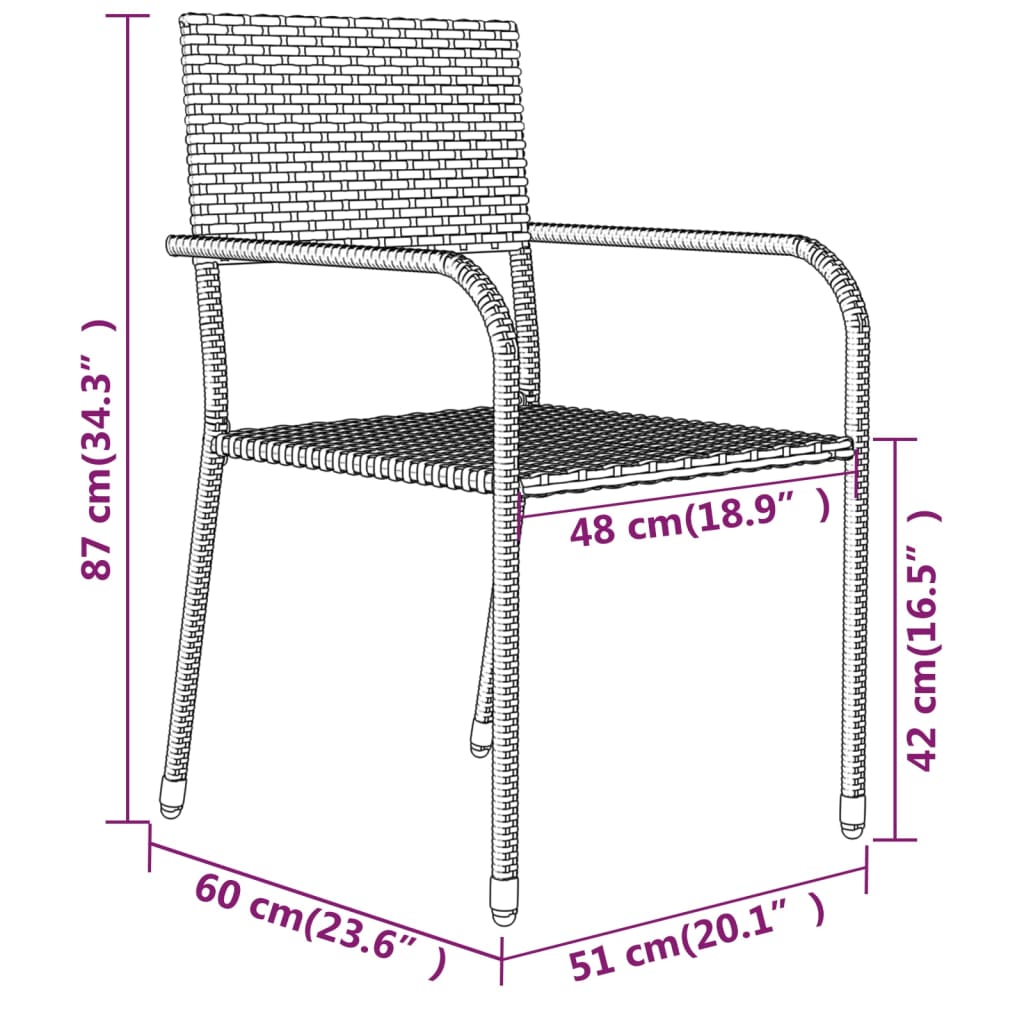 Set Mobili da Pranzo per Giardino 3 pz Nero 3099577