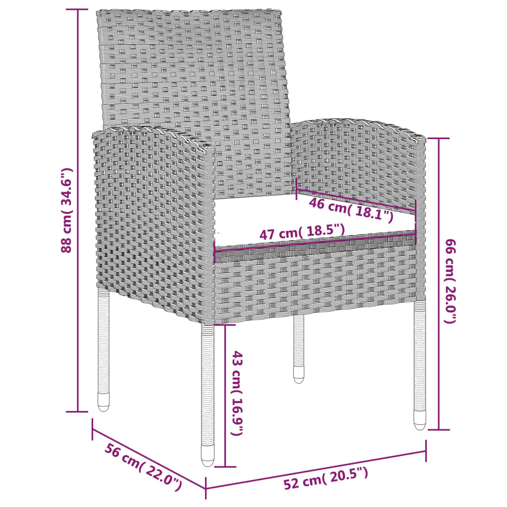 Set Mobili da Pranzo per Giardino 3 pz Nero 3099601