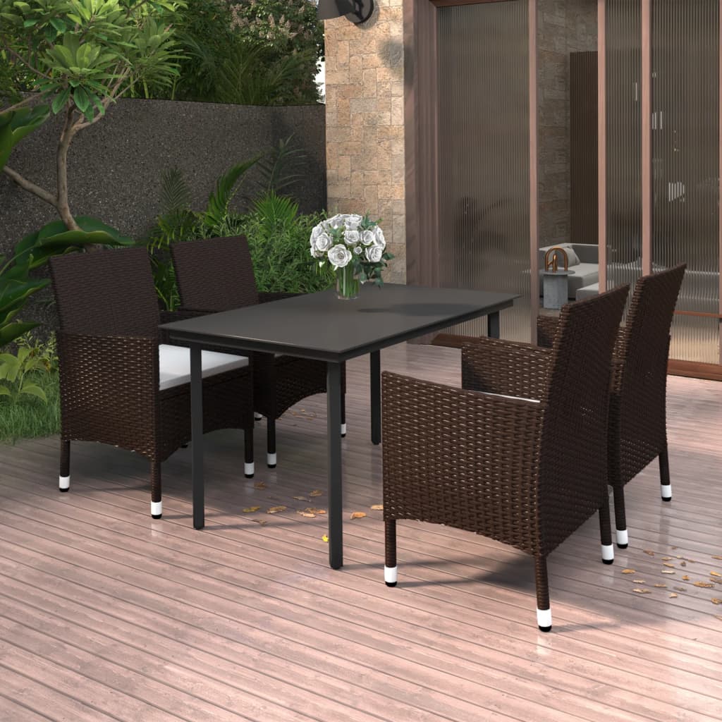 Set da Pranzo da Giardino 5 pz con Cuscini Polyrattan e Vetro cod mxl 38786