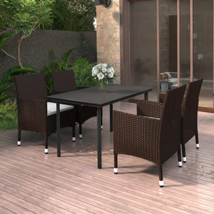 Set da Pranzo da Giardino 5 pz con Cuscini Polyrattan e Vetro cod mxl 38786