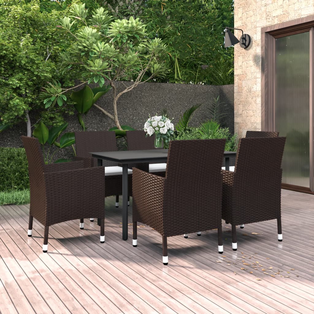 Set da Pranzo da Giardino 7 pz con Cuscini Polyrattan e Vetro cod mxl 38787