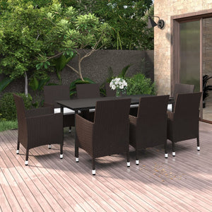 Set da Pranzo da Giardino e Cuscini 9 pz in Polyrattan e Vetro cod mxl 38792