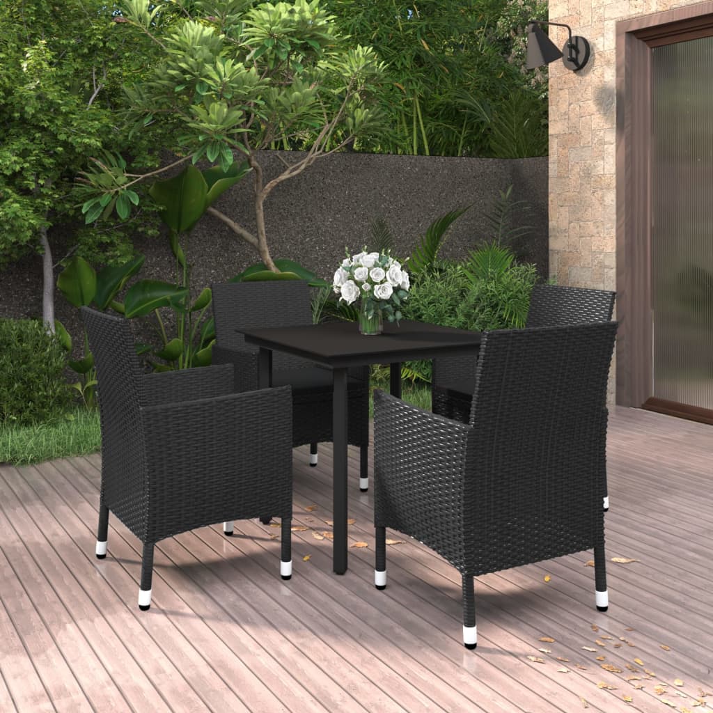 Set da Pranzo da Giardino 5 pz con Cuscini Polyrattan e Vetro 3099686