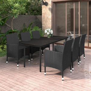 Set da Pranzo da Giardino 7 pz e Cuscini in Polyrattan e Vetro cod mxl 38791