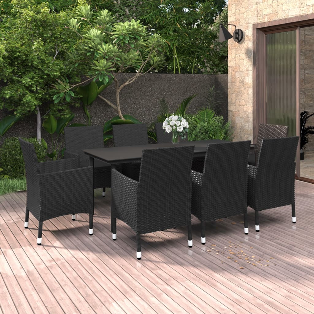 Set da Pranzo da Giardino e Cuscini 9 pz in Polyrattan e Vetro cod mxl 38795