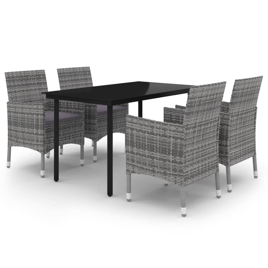 Set da Pranzo da Giardino 5 pz con Cuscini Polyrattan e Vetro 3099693