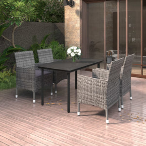 Set da Pranzo da Giardino 5 pz con Cuscini Polyrattan e Vetro 3099693