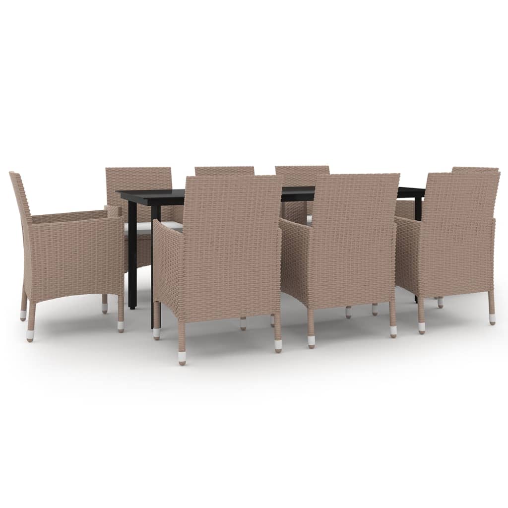 Set da Pranzo da Giardino e Cuscini 9 pz in Polyrattan e Vetro 3099708