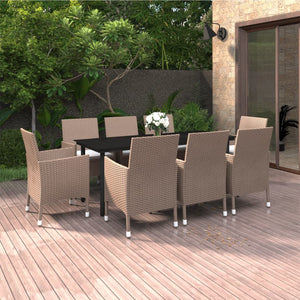 Set da Pranzo da Giardino e Cuscini 9 pz in Polyrattan e Vetro 3099708