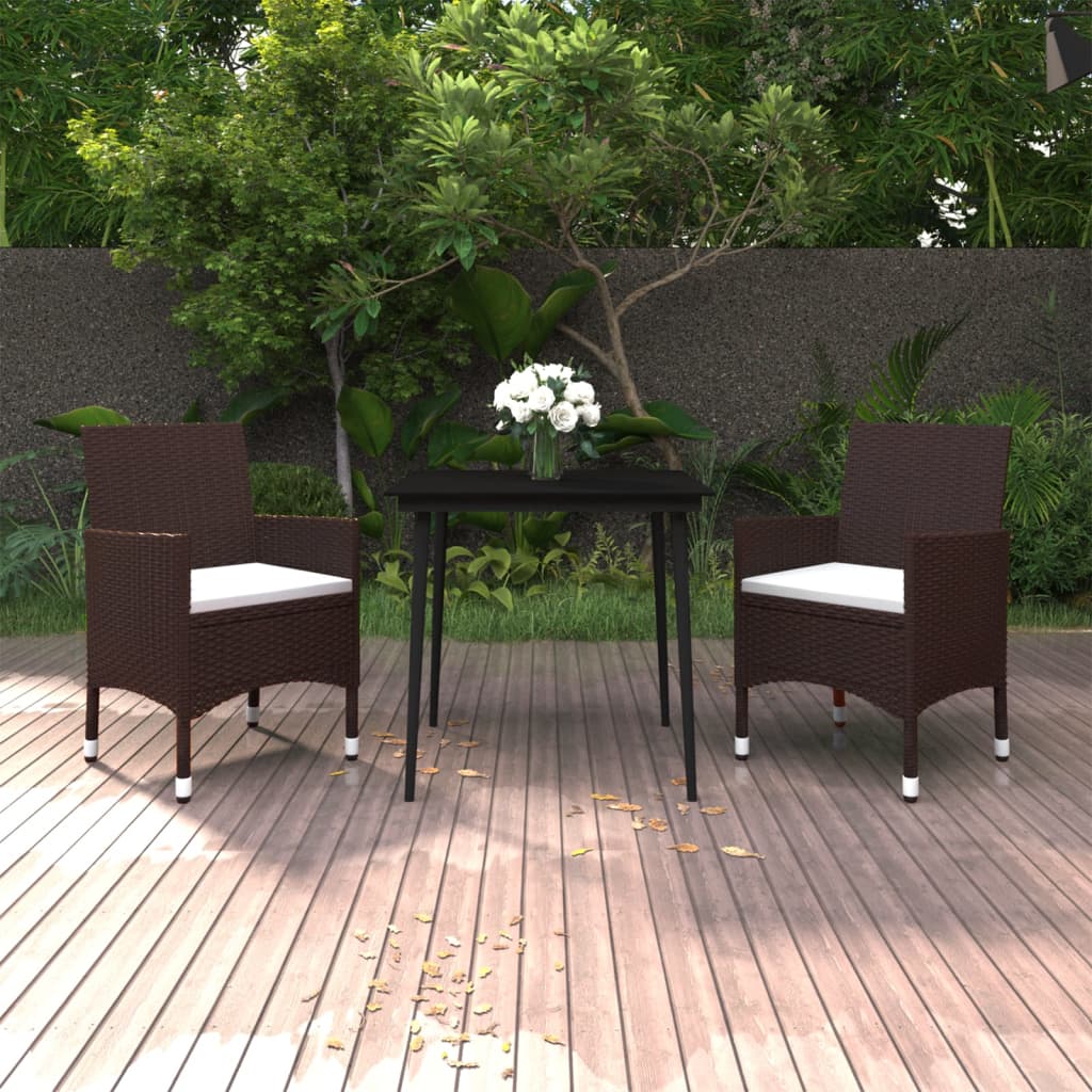 Set da Pranzo da Giardino 3 pz con Cuscini Polyrattan e Vetro cod mxl 38803