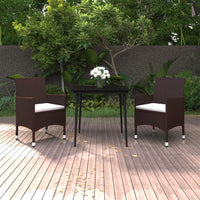 Set da Pranzo da Giardino 3 pz con Cuscini Polyrattan e Vetro cod mxl 38803