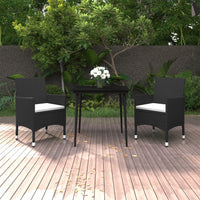 Set da Pranzo da Giardino 3 pz con Cuscini Polyrattan e Vetro cod mxl 40945