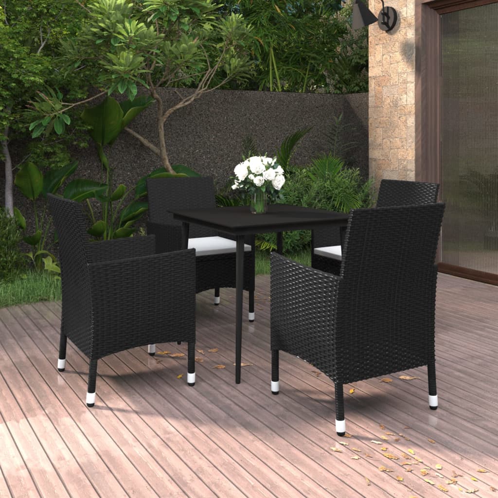 Set da Pranzo per Giardino 5 pz con Cuscini Polyrattan e Vetro cod mxl 40970