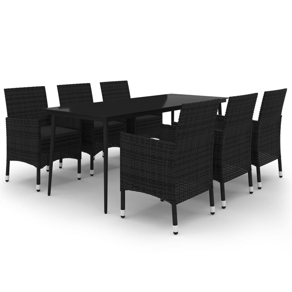 Set da Pranzo per Giardino 7 pz con Cuscini Polyrattan e Vetro 3099737