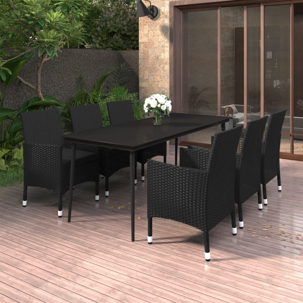 Set da Pranzo per Giardino 7 pz con Cuscini Polyrattan e Vetro 3099737