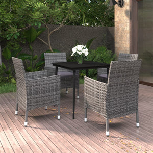 Set da Pranzo per Giardino 5 pz con Cuscini Polyrattan e Vetro 3099740