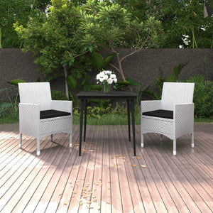 Set da Pranzo per Giardino 3 pz con Cuscini Polyrattan e Vetro 3099745