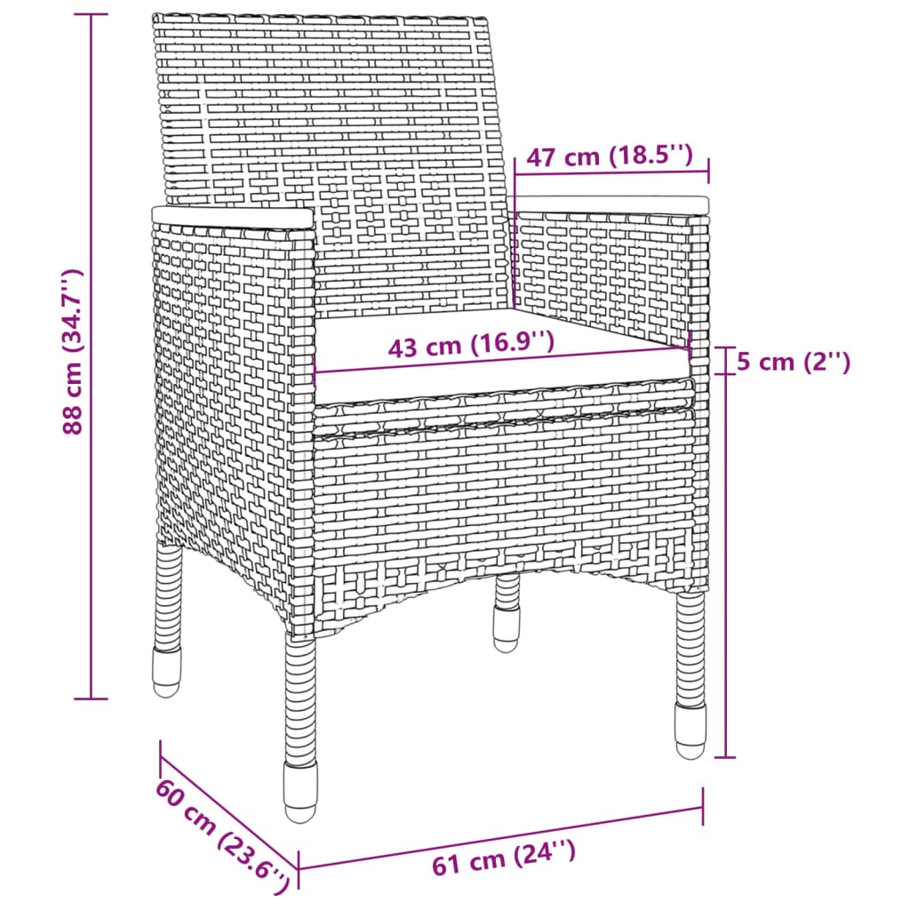 Set da Pranzo per Giardino 5 pz con Cuscini Polyrattan e Vetro 3099771