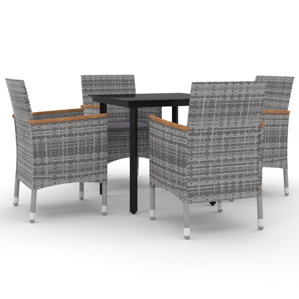 Set da Pranzo per Giardino 5 pz con Cuscini Polyrattan e Vetro 3099776