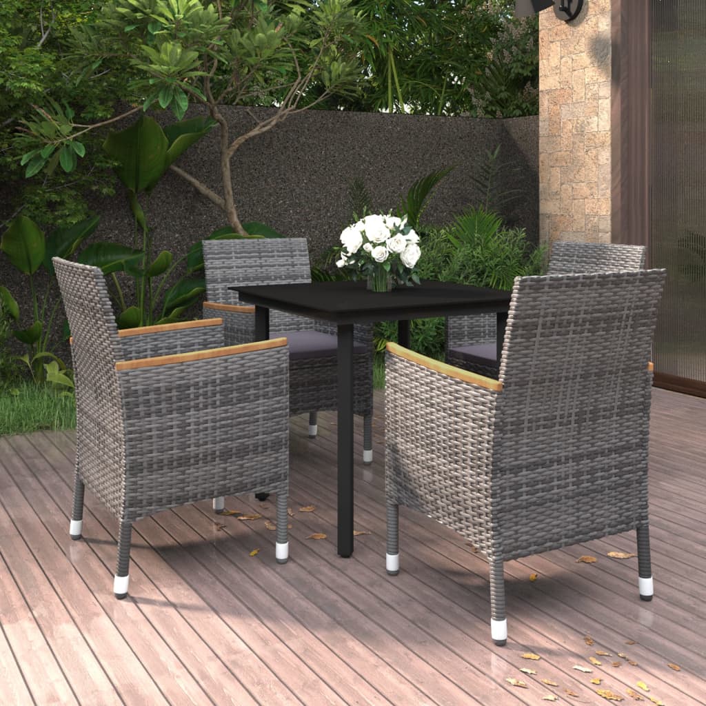 Set da Pranzo per Giardino 5 pz con Cuscini Polyrattan e Vetro 3099776