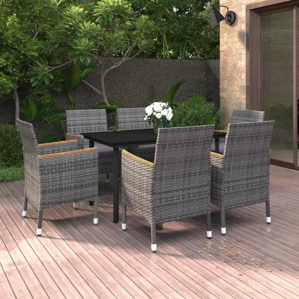 Set da Pranzo per Giardino 7 pz con Cuscini Polyrattan e Vetro 3099778