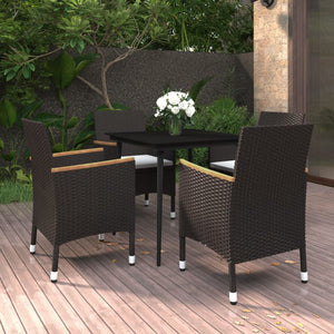 Set da Pranzo per Giardino 5 pz con Cuscini Polyrattan e Vetro 3099782