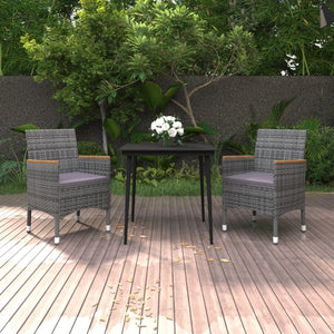 Set da Pranzo per Giardino 3 pz con Cuscini Polyrattan e Vetro cod mxl 71968