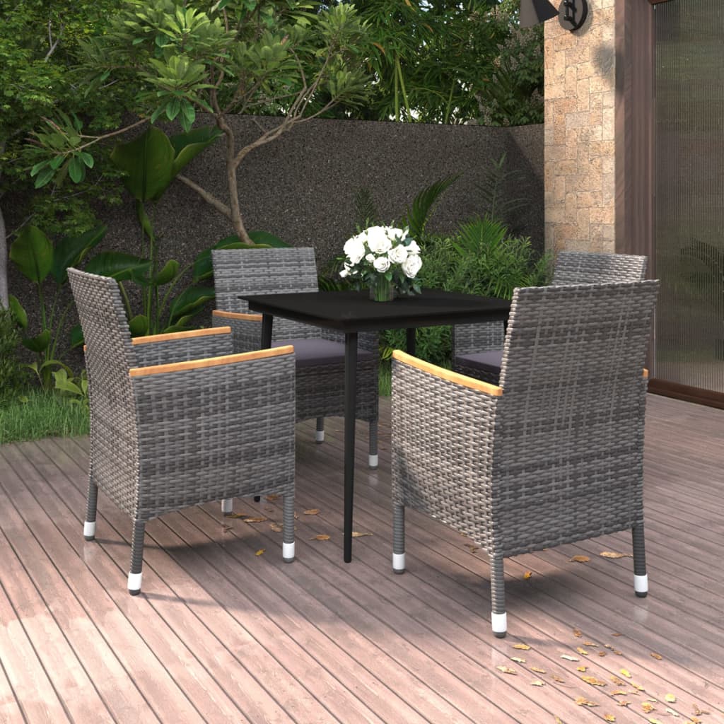 Set da Pranzo per Giardino 5 pz con Cuscini Polyrattan e Vetro 3099788