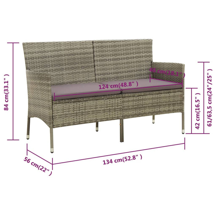 Divano da Giardino a 3 Posti con Cuscino in Polyrattan Grigio 318493