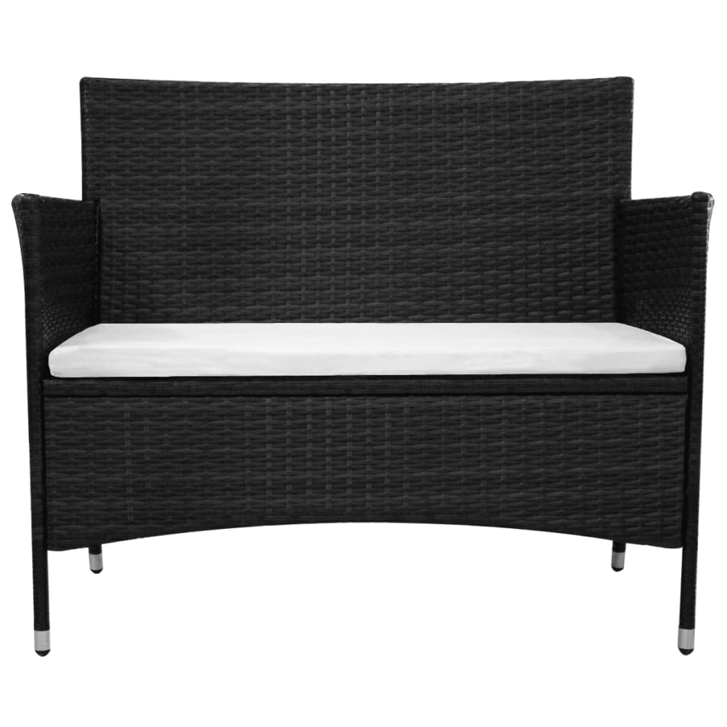 Panchina da Giardino con Cuscino in Polyrattan Nero 318498