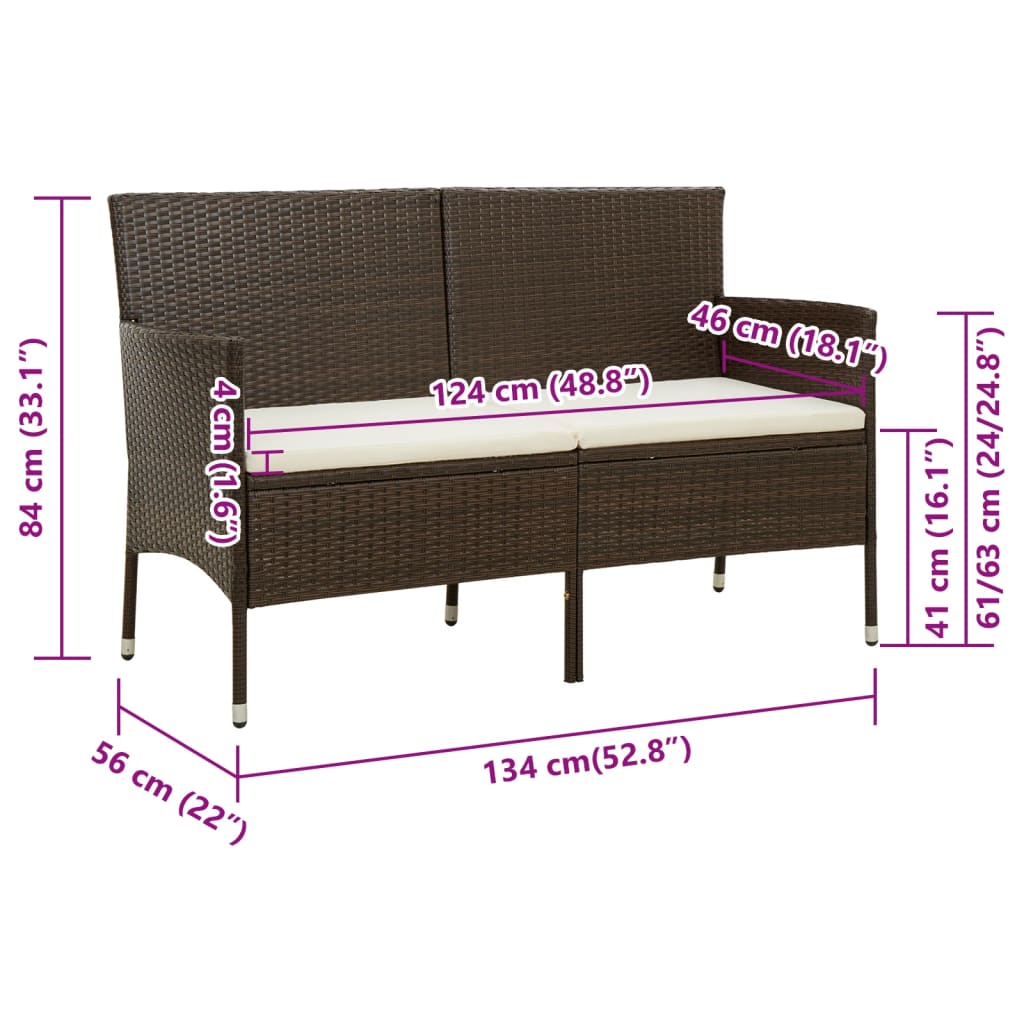 Divano da Giardino a 3 Posti con Cuscini in Polyrattan Marrone 318499