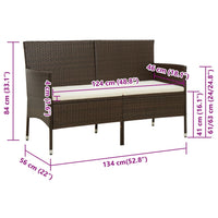 Divano da Giardino a 3 Posti con Cuscini in Polyrattan Marrone 318499