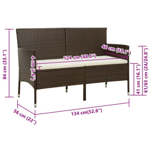 Divano da Giardino a 3 Posti con Cuscini in Polyrattan Marrone 318499