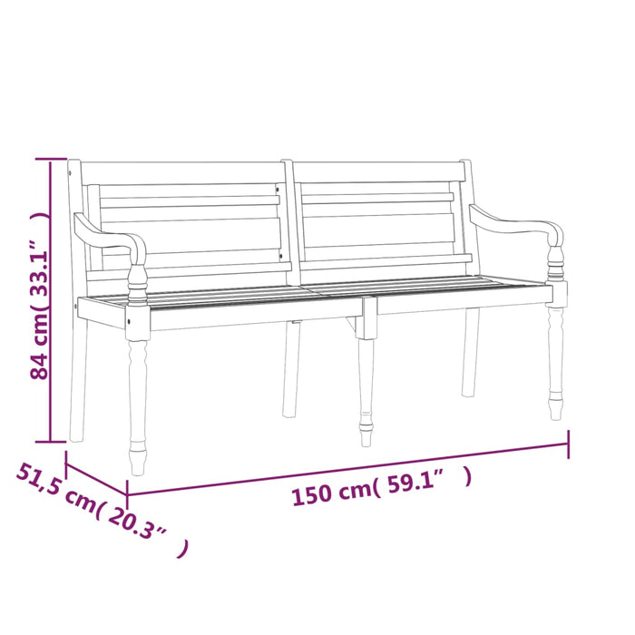 Panchina Batavia con Cuscino Blu 150 cm Legno Massello Teak 3100830