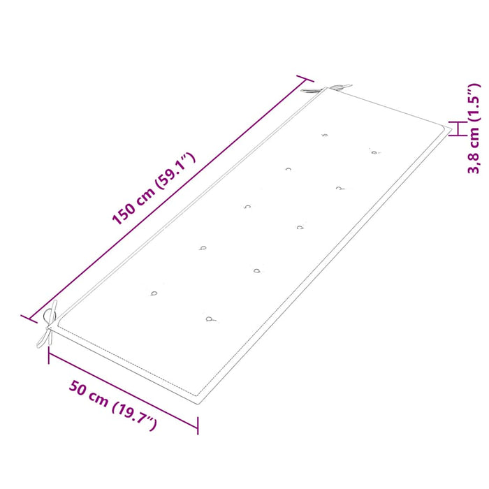 Panchina Batavia con Cuscino Nero 150 cm Legno Massello Teak 3100833