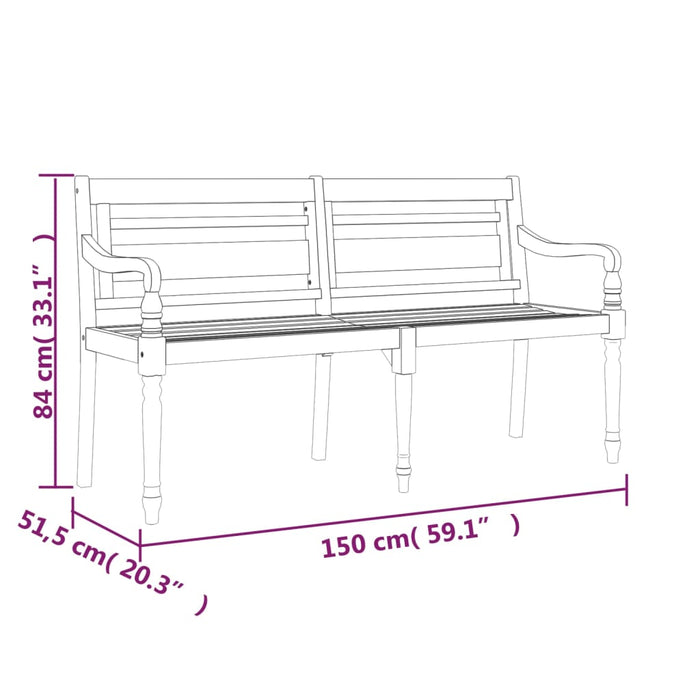 Panchina Batavia Cuscino Antracite 150 cm Legno Massello Teak 3100841