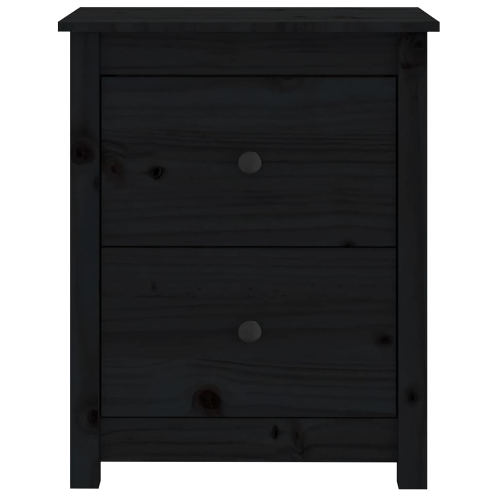 Comodino Nero 50x35x61,5 cm in Legno Massello di Pino cod mxl 30331