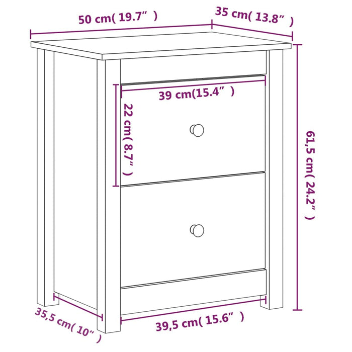 Comodino Nero 50x35x61,5 cm in Legno Massello di Pino cod mxl 30331