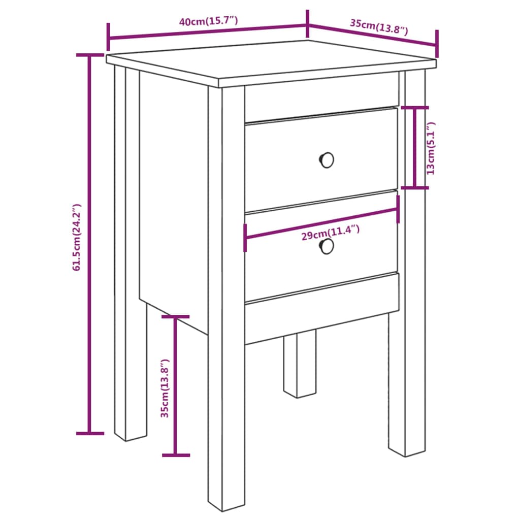 Comodini 2 pz 40x35x61,5 cm in Legno Massello di Pino 813690