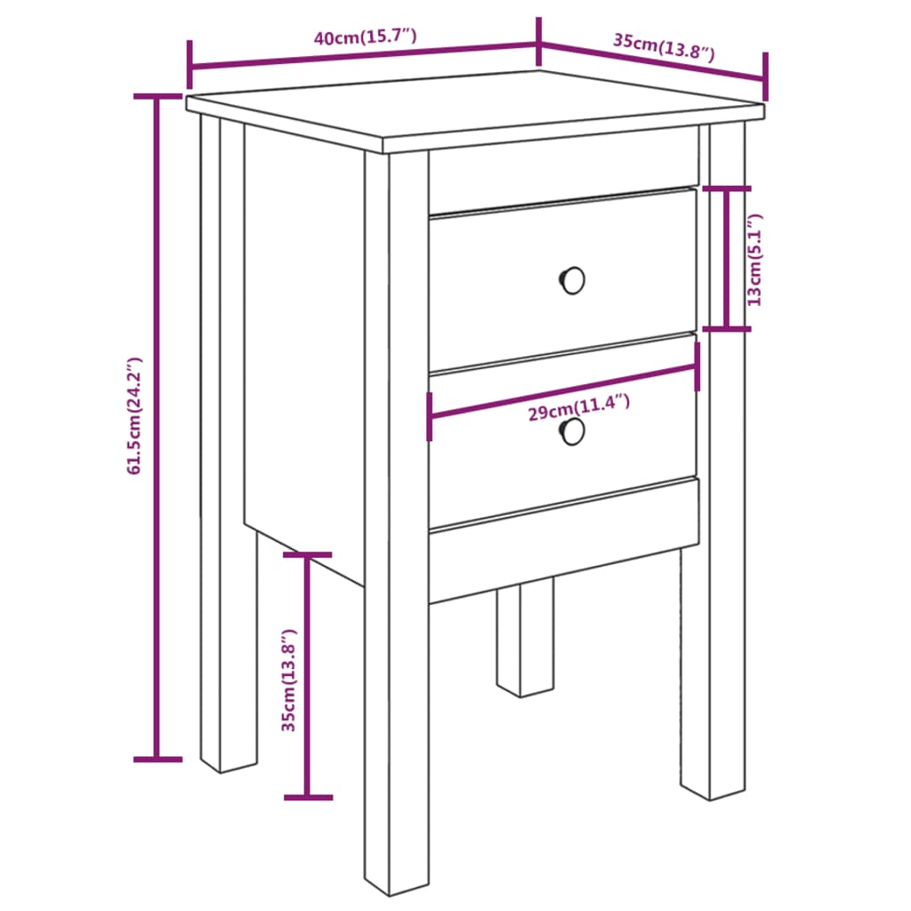 Comodino Nera 40x35x61,5 cm in Legno Massello di Pino 813697