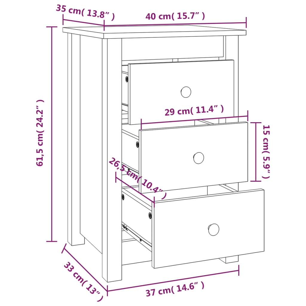 Comodino Grigia 40x35x61,5 cm in Legno Massello di Pino cod mxl 46457