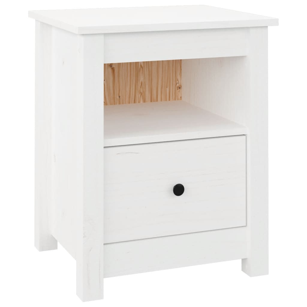 Comodino Bianco 40x35x49 cm in Legno Massello di Pino cod mxl 49121