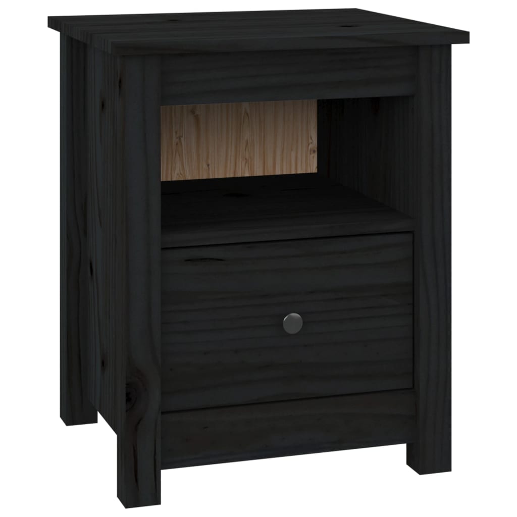 Comodino Nero 40x35x49 cm in Legno Massello di Pino cod mxl 31229